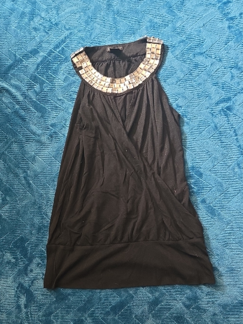 5/$20 Venus  Black Sleeveless Embellished Neckline Top